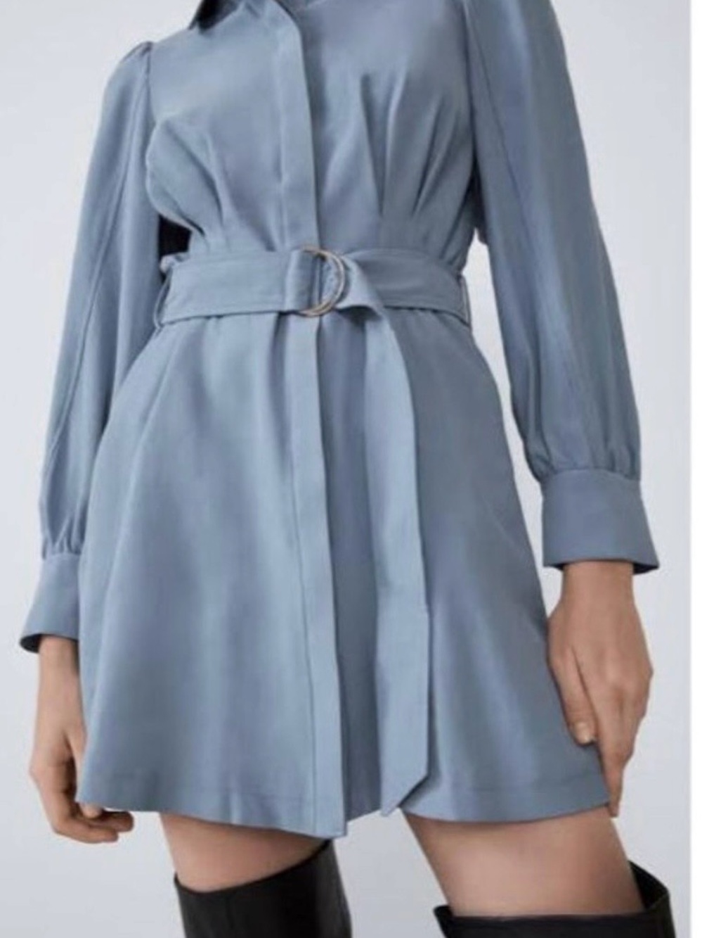 Zara Belted Shirt Dress in Dusty Blue